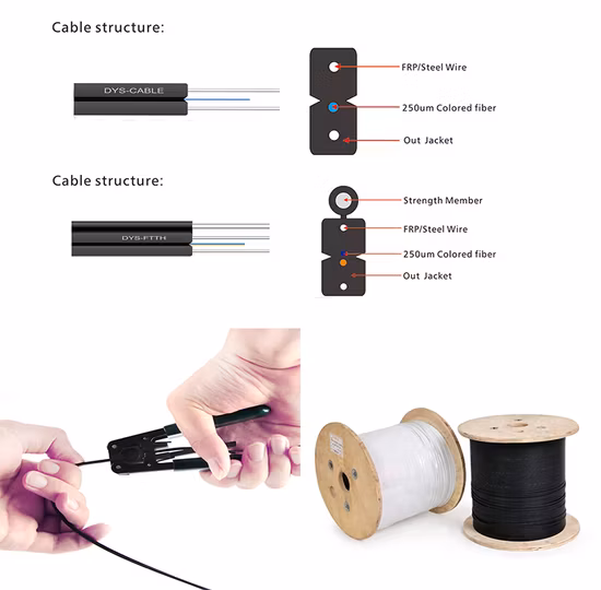 Cable de descenso de la fibra de FTTH 1 cable de fribra óptica interior al aire libre de 2 bases