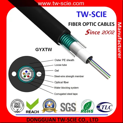 Cable monomodo de fibra óptica de 4 núcleos GYTA53 para uso en entierro directo